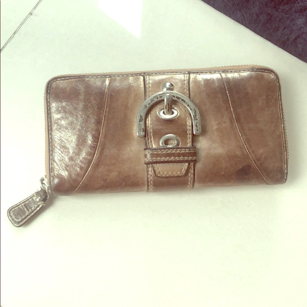 Coach leather zip around wallet with buckle